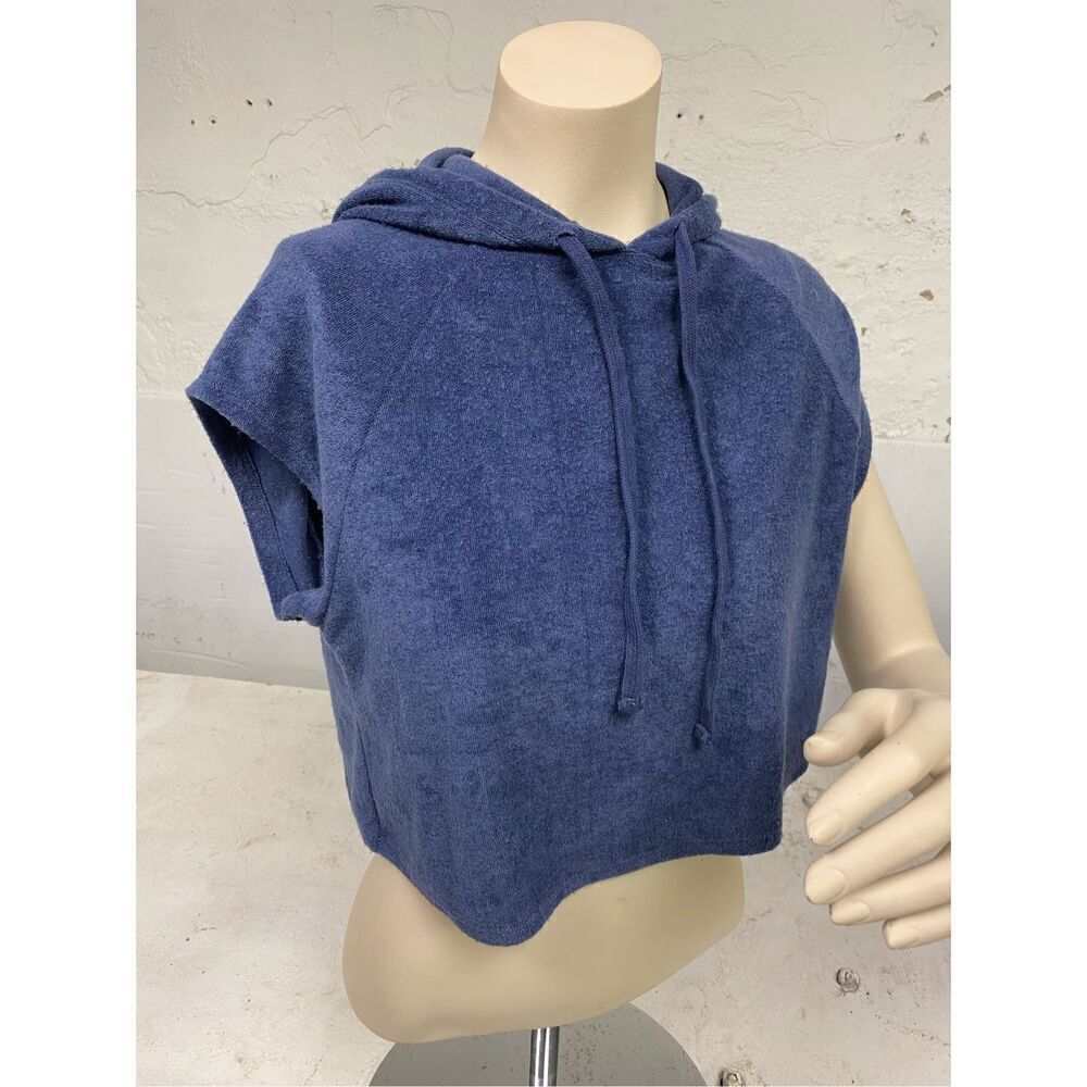 Bozzolo Blue Plush Terry Hooded Crop Top Women’s Size M